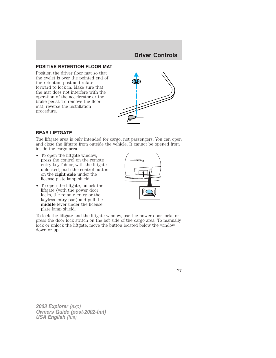 Driver controls | FORD 2003 Explorer v.5 User Manual | Page 77 / 280