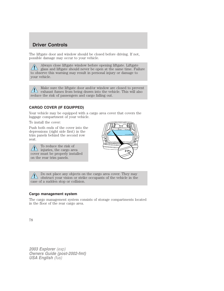 Driver controls | FORD 2003 Explorer v.5 User Manual | Page 78 / 280
