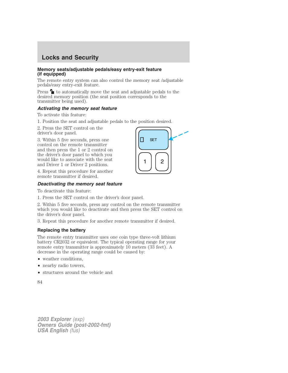 Locks and security | FORD 2003 Explorer v.5 User Manual | Page 84 / 280