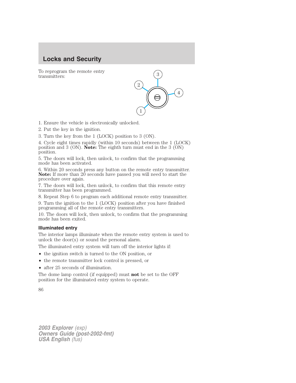 Locks and security | FORD 2003 Explorer v.5 User Manual | Page 86 / 280
