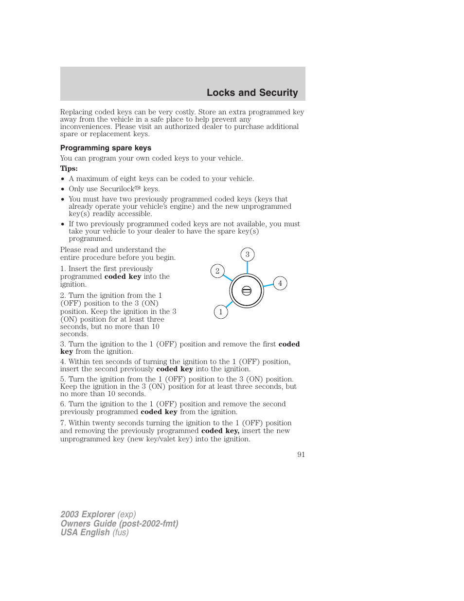 Locks and security | FORD 2003 Explorer v.5 User Manual | Page 91 / 280