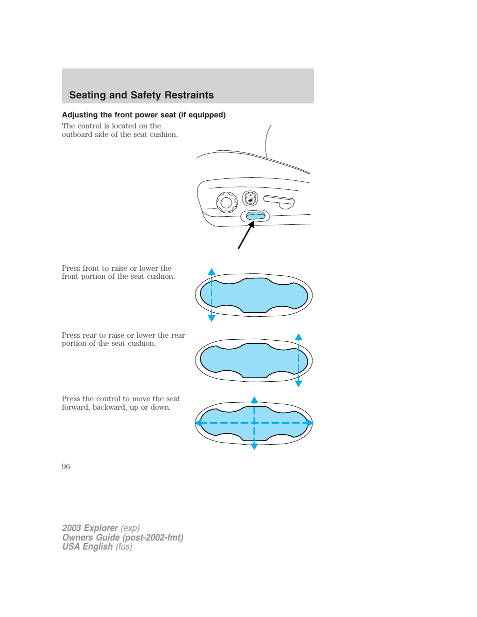 Seating and safety restraints | FORD 2003 Explorer v.5 User Manual | Page 96 / 280