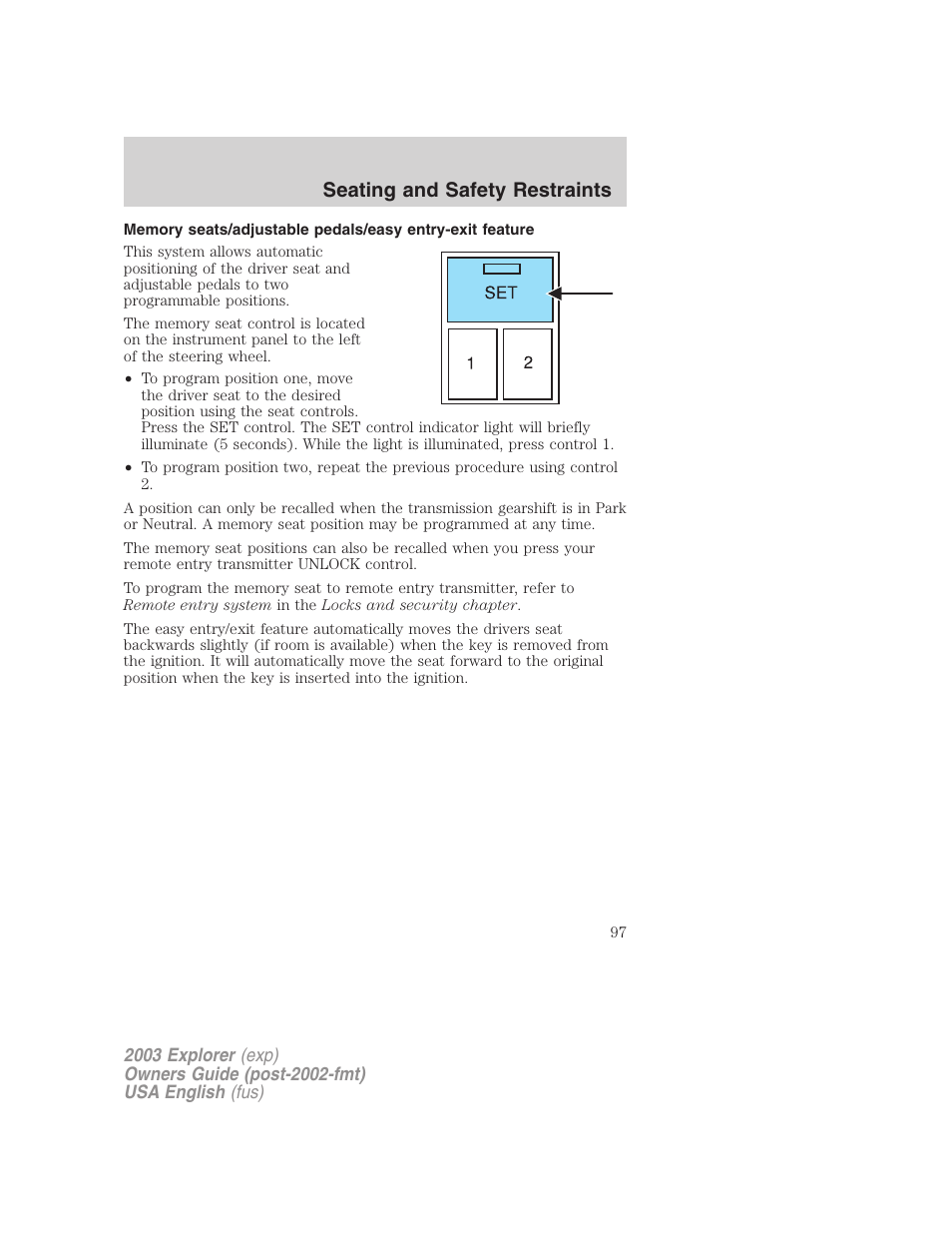 Seating and safety restraints | FORD 2003 Explorer v.5 User Manual | Page 97 / 280