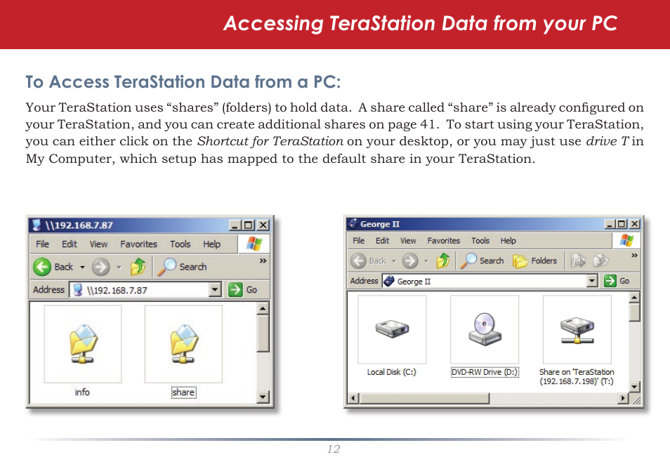 Accessing terastation data from your pc | Buffalo Technology TeraStation Pro II TS-HTGL/R5 User Manual | Page 12 / 79