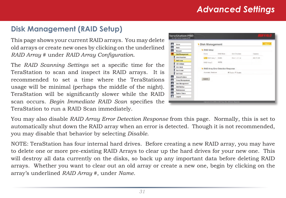 Advanced settings | Buffalo Technology TeraStation Pro II TS-HTGL/R5 User Manual | Page 31 / 79