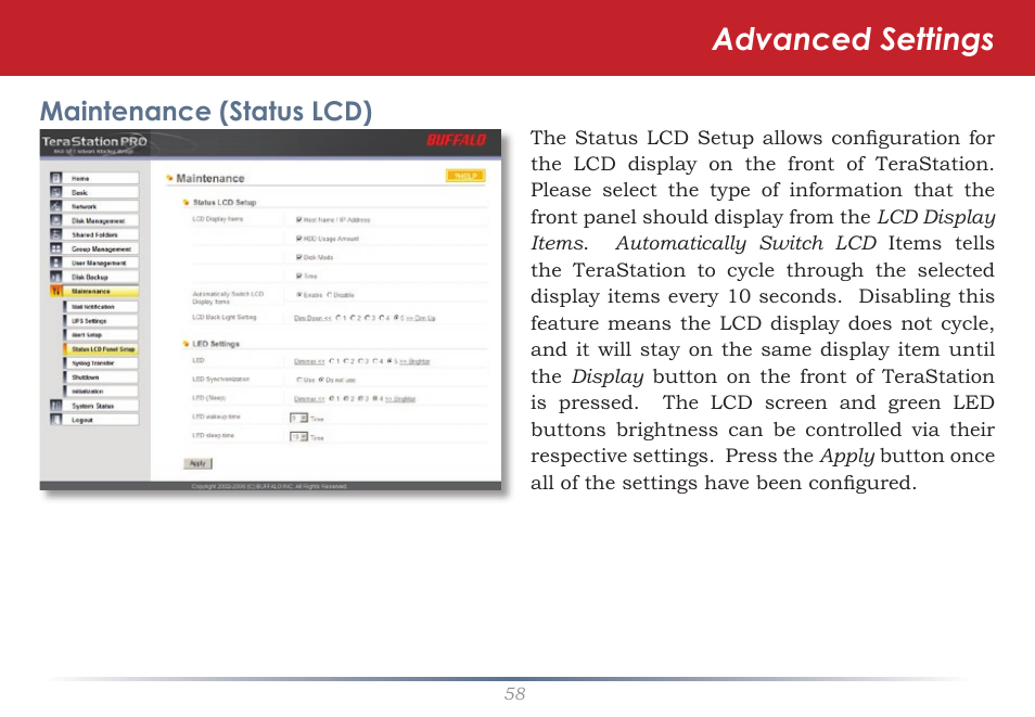Advanced settings | Buffalo Technology TeraStation Pro II TS-HTGL/R5 User Manual | Page 58 / 79