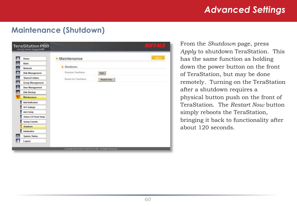 Advanced settings | Buffalo Technology TeraStation Pro II TS-HTGL/R5 User Manual | Page 60 / 79