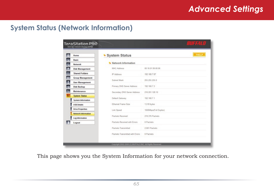 Advanced settings | Buffalo Technology TeraStation Pro II TS-HTGL/R5 User Manual | Page 65 / 79