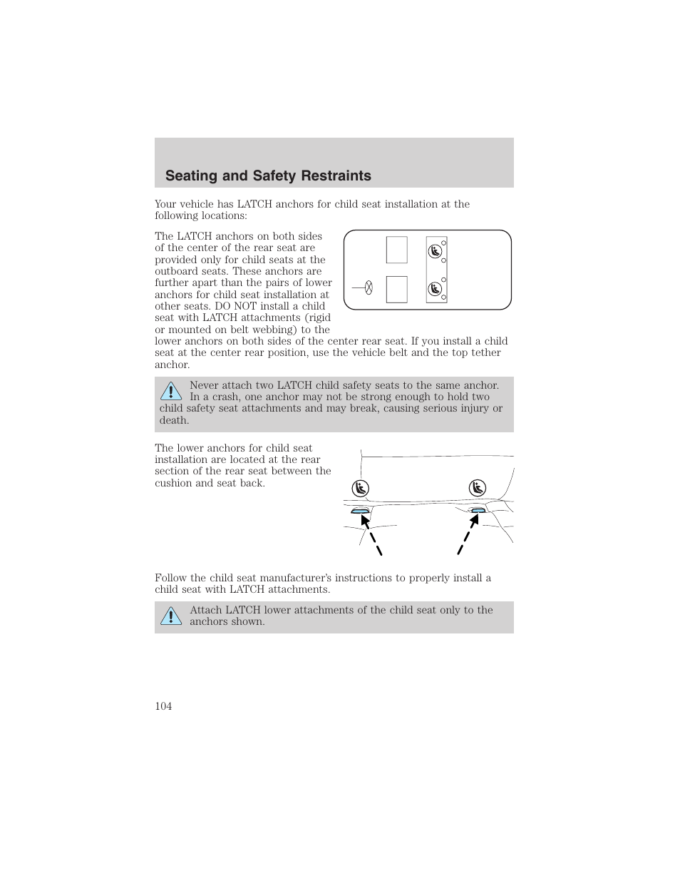 Seating and safety restraints | FORD 2003 Explorer Sport Trac v.1 User Manual | Page 104 / 216