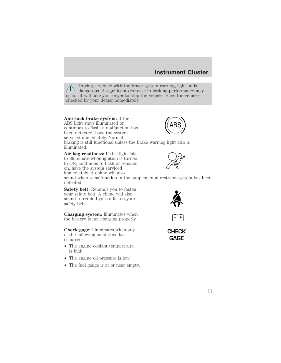 Instrument cluster | FORD 2003 Explorer Sport Trac v.1 User Manual | Page 11 / 216