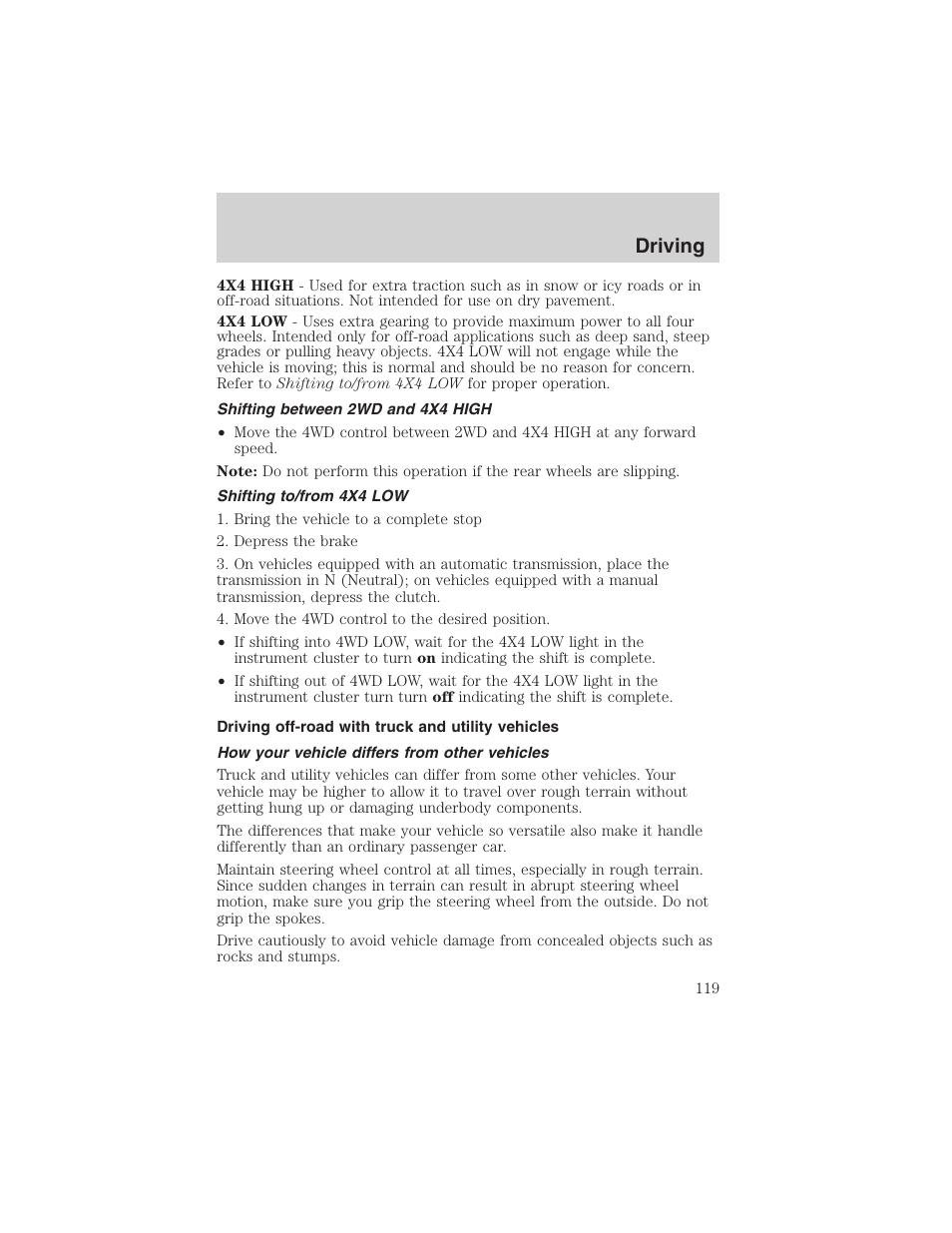 Driving | FORD 2003 Explorer Sport Trac v.1 User Manual | Page 119 / 216