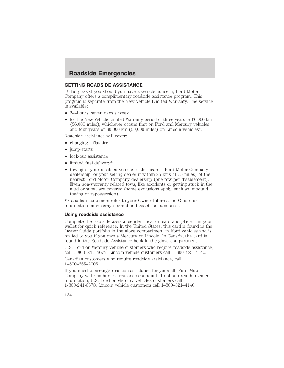 Roadside emergencies | FORD 2003 Explorer Sport Trac v.1 User Manual | Page 134 / 216