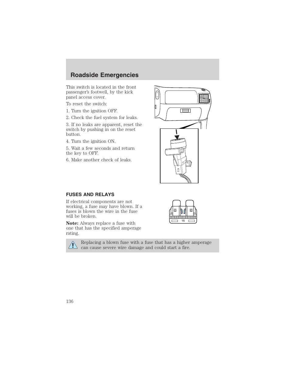 Roadside emergencies | FORD 2003 Explorer Sport Trac v.1 User Manual | Page 136 / 216