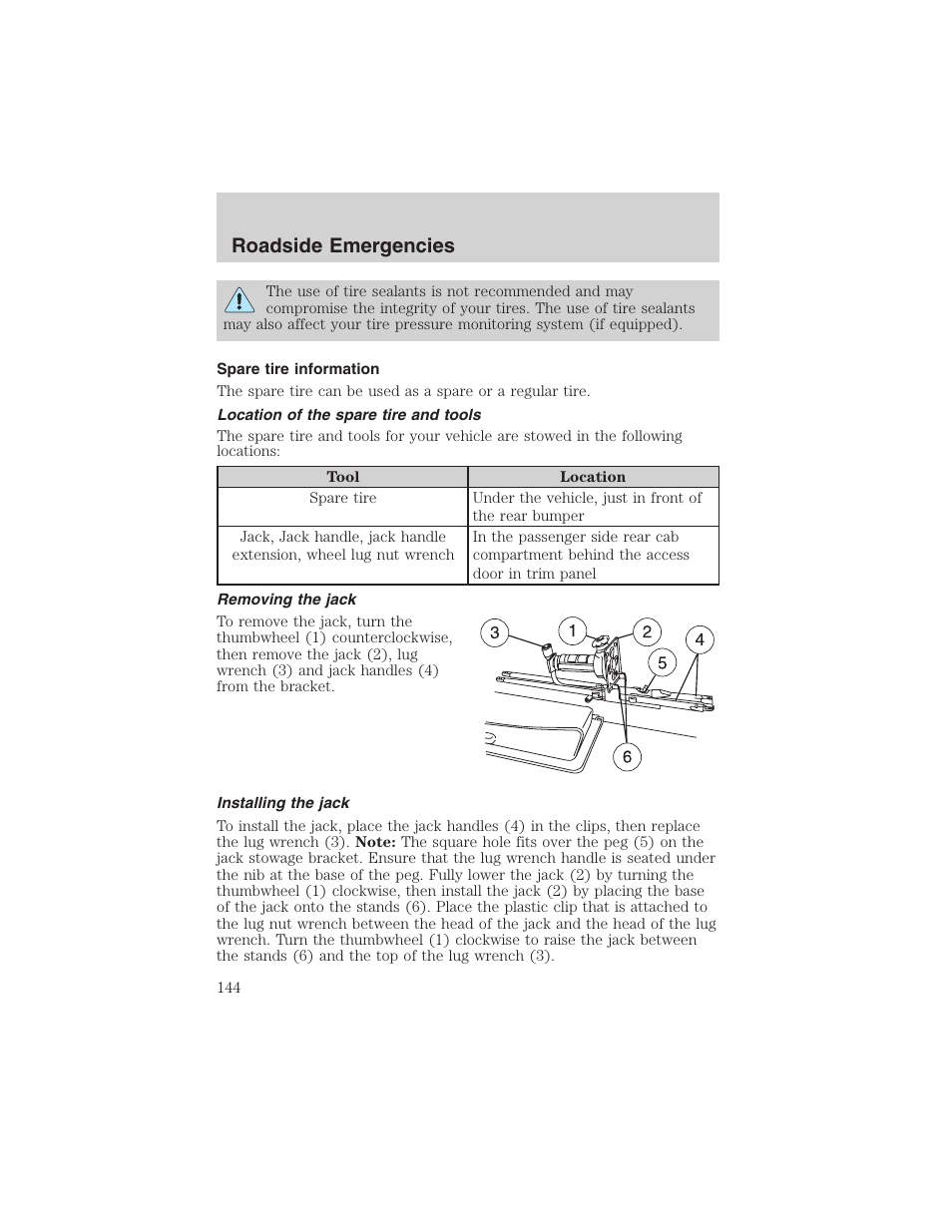 Roadside emergencies | FORD 2003 Explorer Sport Trac v.1 User Manual | Page 144 / 216