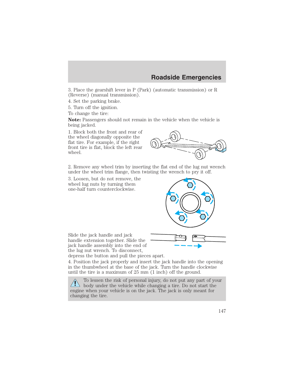Roadside emergencies | FORD 2003 Explorer Sport Trac v.1 User Manual | Page 147 / 216