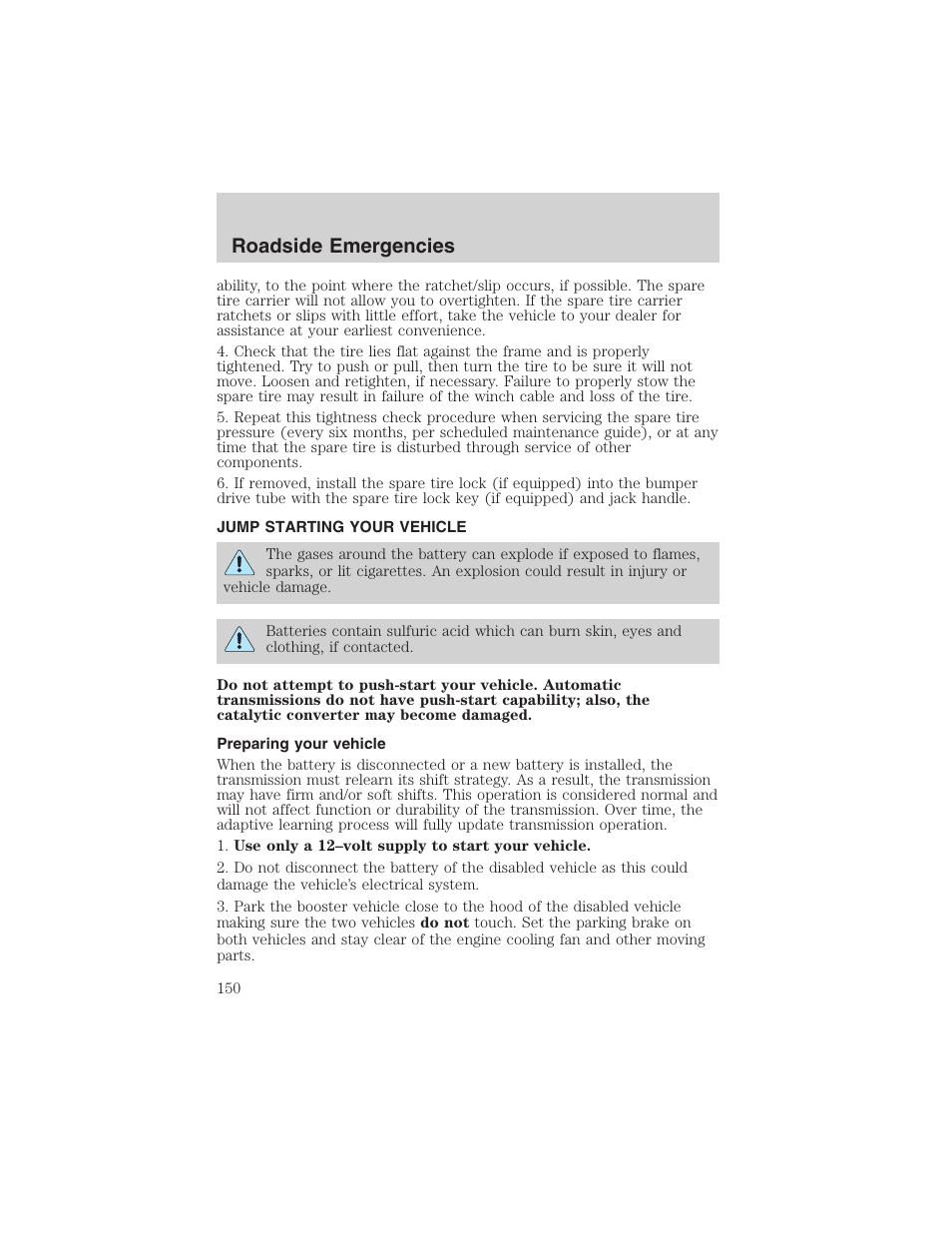 Roadside emergencies | FORD 2003 Explorer Sport Trac v.1 User Manual | Page 150 / 216