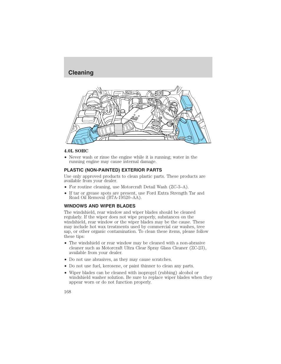 Cleaning | FORD 2003 Explorer Sport Trac v.1 User Manual | Page 168 / 216