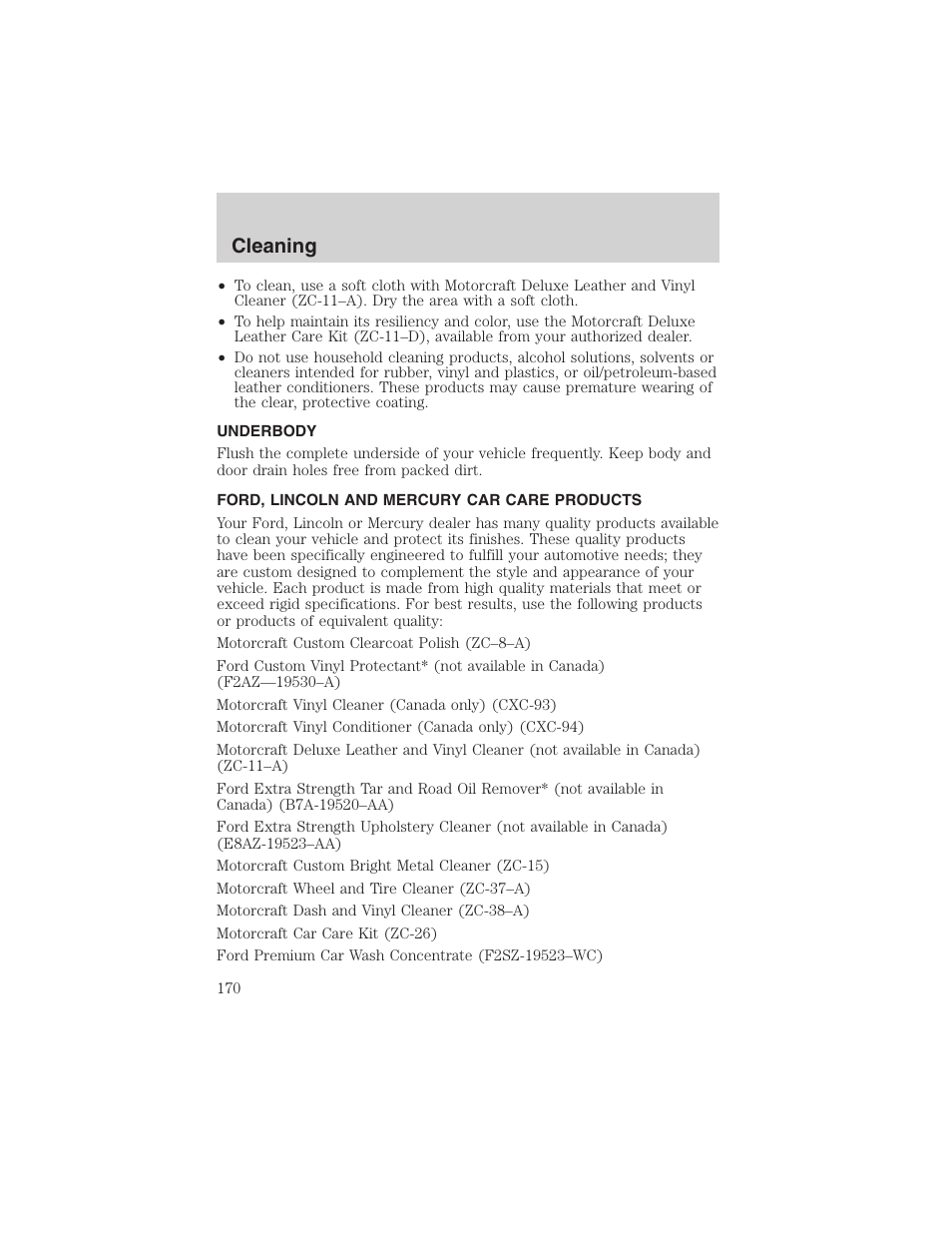 Cleaning | FORD 2003 Explorer Sport Trac v.1 User Manual | Page 170 / 216