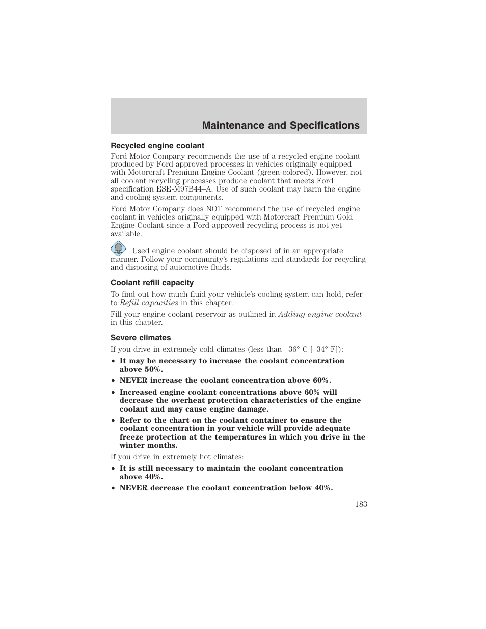 Maintenance and specifications | FORD 2003 Explorer Sport Trac v.1 User Manual | Page 183 / 216