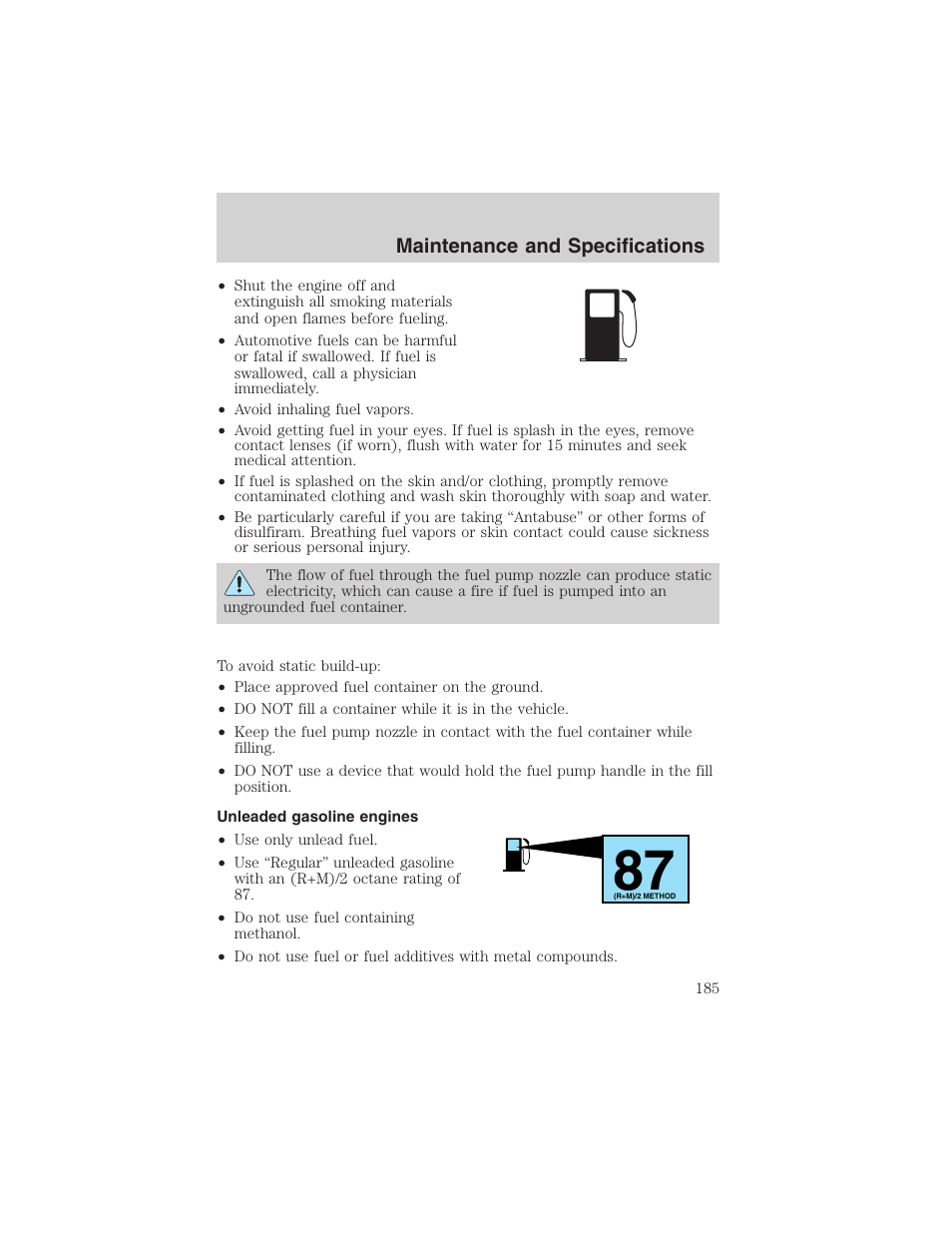 Maintenance and specifications | FORD 2003 Explorer Sport Trac v.1 User Manual | Page 185 / 216