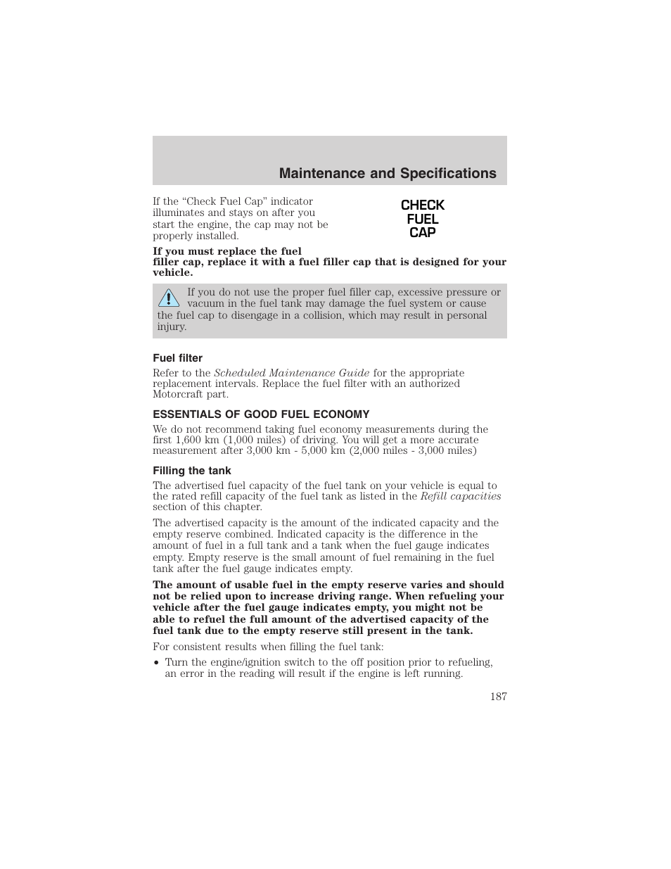 Maintenance and specifications | FORD 2003 Explorer Sport Trac v.1 User Manual | Page 187 / 216