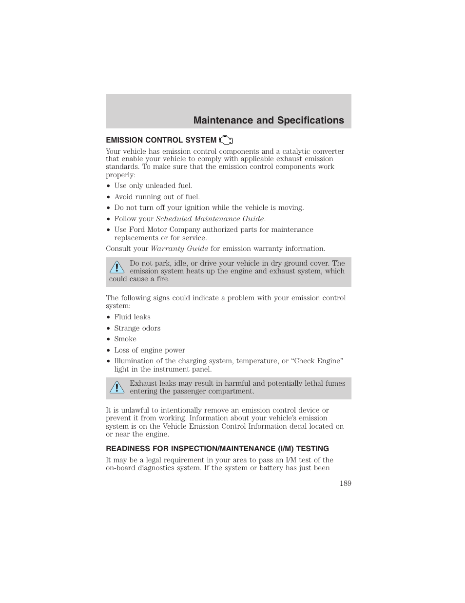 Maintenance and specifications | FORD 2003 Explorer Sport Trac v.1 User Manual | Page 189 / 216