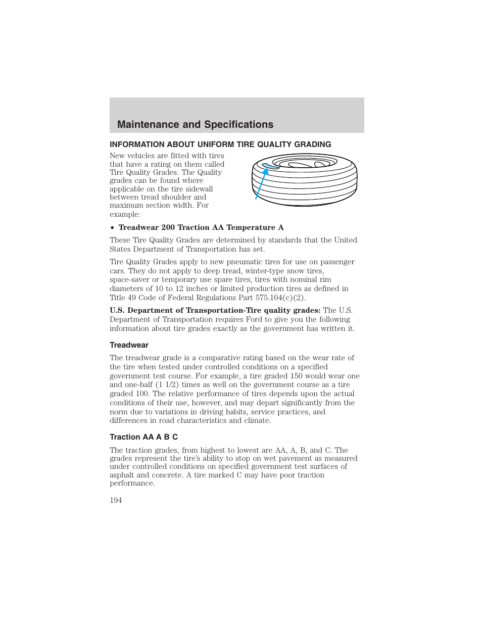 Maintenance and specifications | FORD 2003 Explorer Sport Trac v.1 User Manual | Page 194 / 216