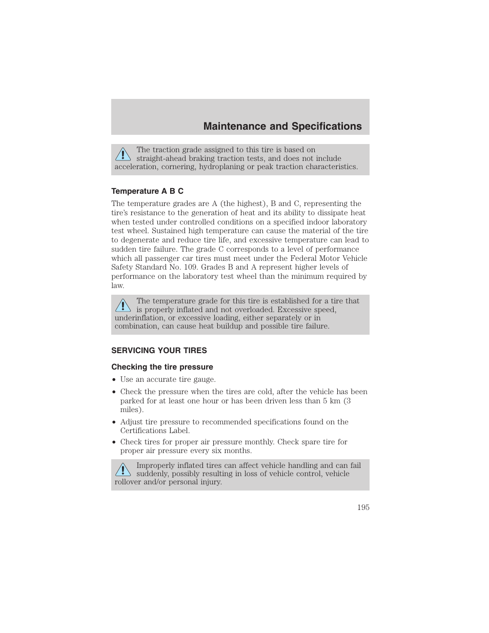 Maintenance and specifications | FORD 2003 Explorer Sport Trac v.1 User Manual | Page 195 / 216