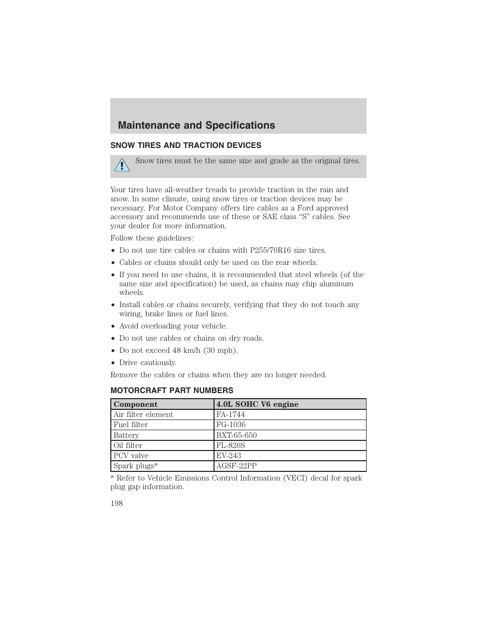 Maintenance and specifications | FORD 2003 Explorer Sport Trac v.1 User Manual | Page 198 / 216