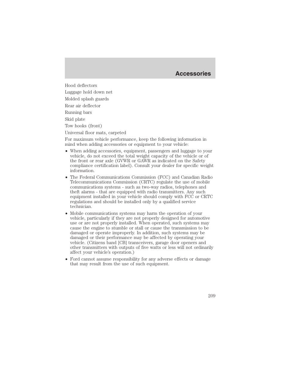 Accessories | FORD 2003 Explorer Sport Trac v.1 User Manual | Page 209 / 216