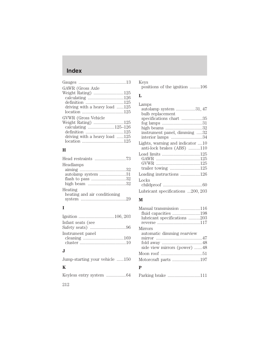 Index | FORD 2003 Explorer Sport Trac v.1 User Manual | Page 212 / 216