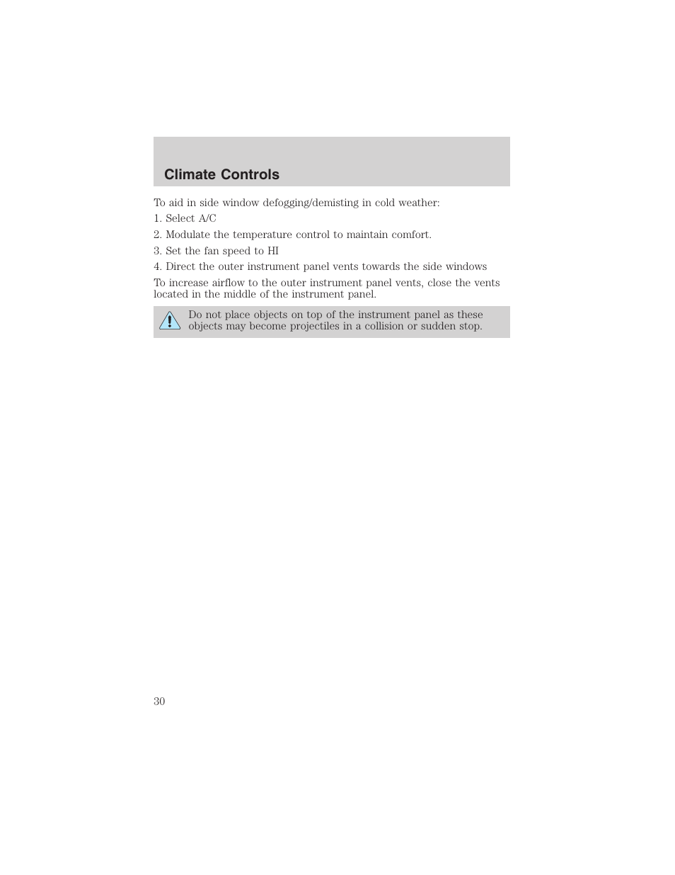 Climate controls | FORD 2003 Explorer Sport Trac v.1 User Manual | Page 30 / 216