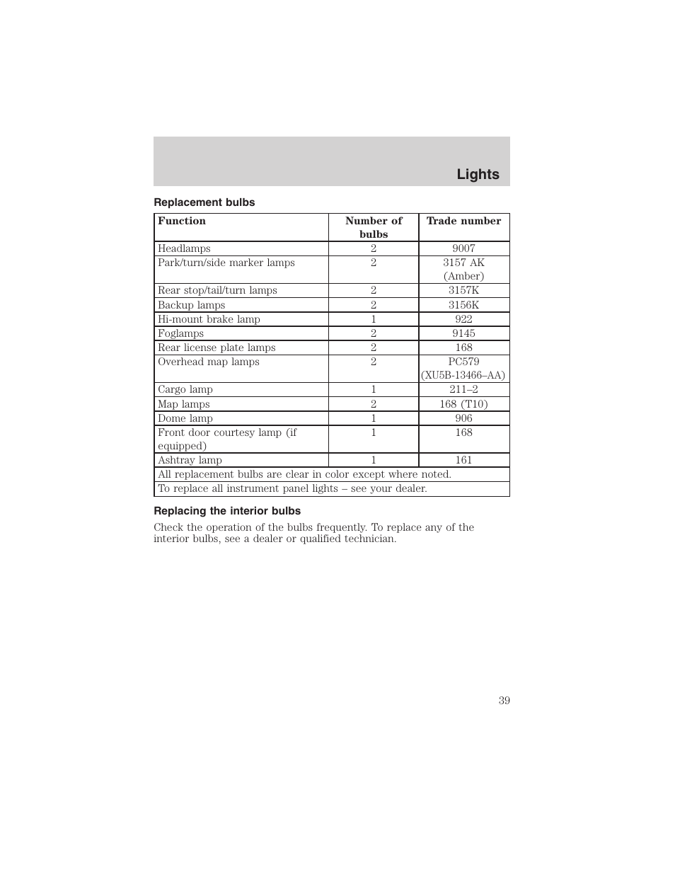 Lights | FORD 2003 Explorer Sport Trac v.1 User Manual | Page 39 / 216