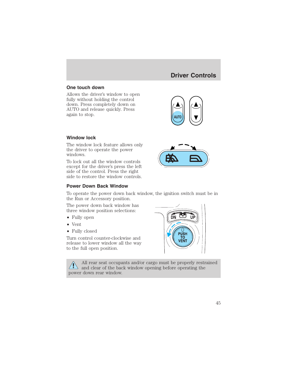 Driver controls | FORD 2003 Explorer Sport Trac v.1 User Manual | Page 45 / 216