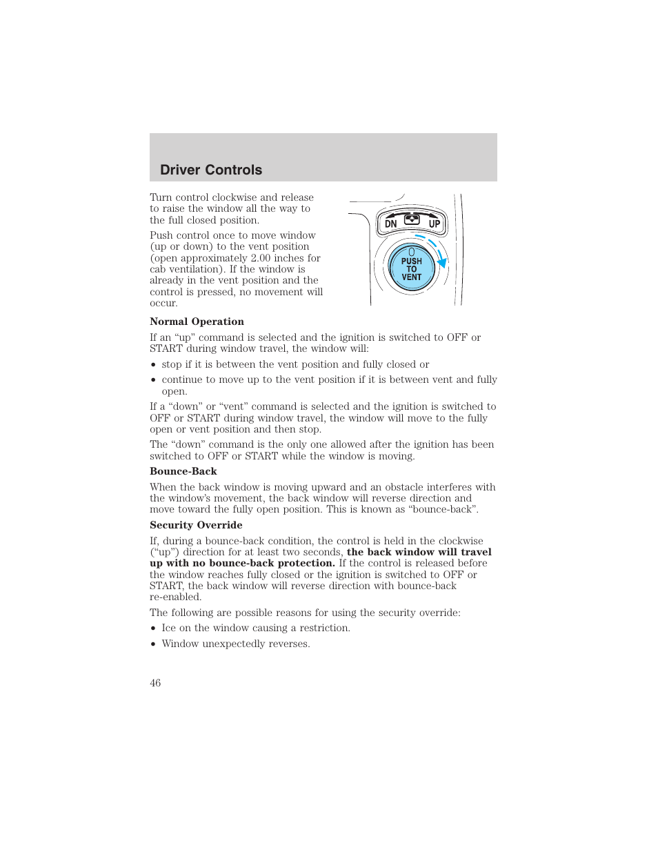 Driver controls | FORD 2003 Explorer Sport Trac v.1 User Manual | Page 46 / 216