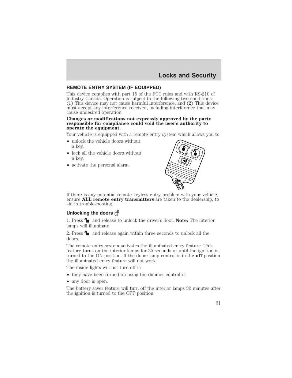 Locks and security | FORD 2003 Explorer Sport Trac v.1 User Manual | Page 61 / 216