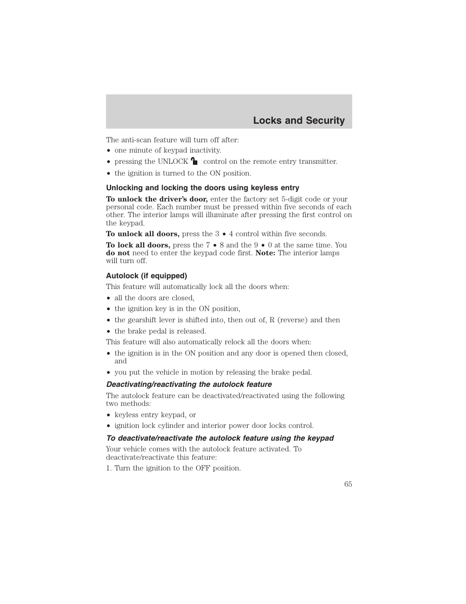 Locks and security | FORD 2003 Explorer Sport Trac v.1 User Manual | Page 65 / 216