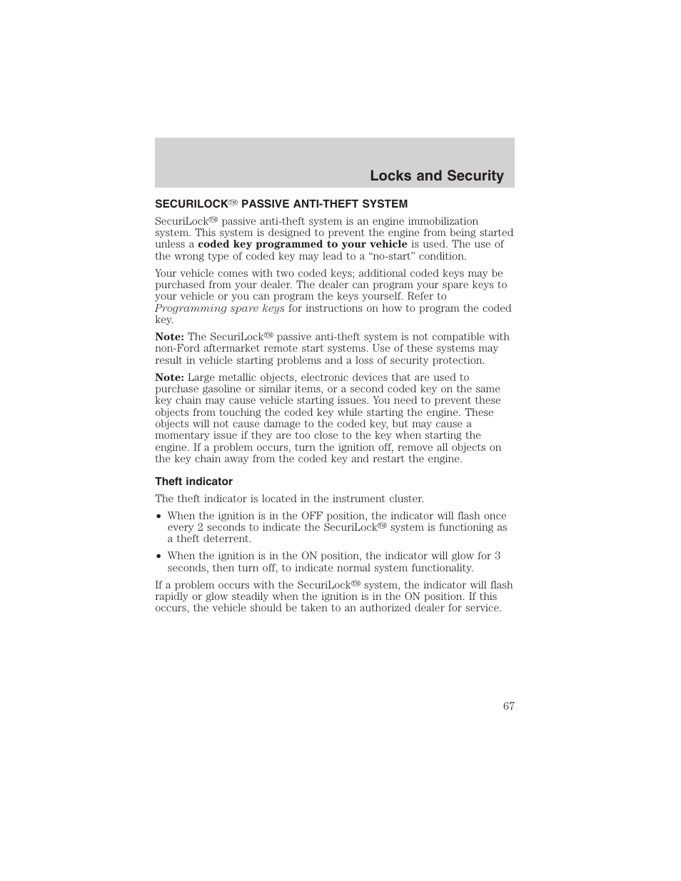 Locks and security | FORD 2003 Explorer Sport Trac v.1 User Manual | Page 67 / 216