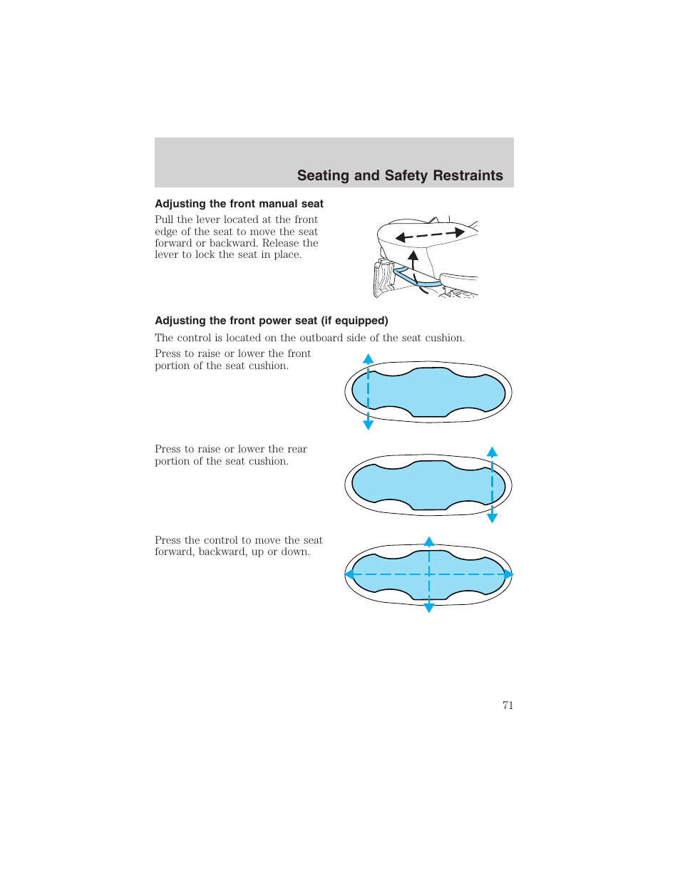 Seating and safety restraints | FORD 2003 Explorer Sport Trac v.1 User Manual | Page 71 / 216