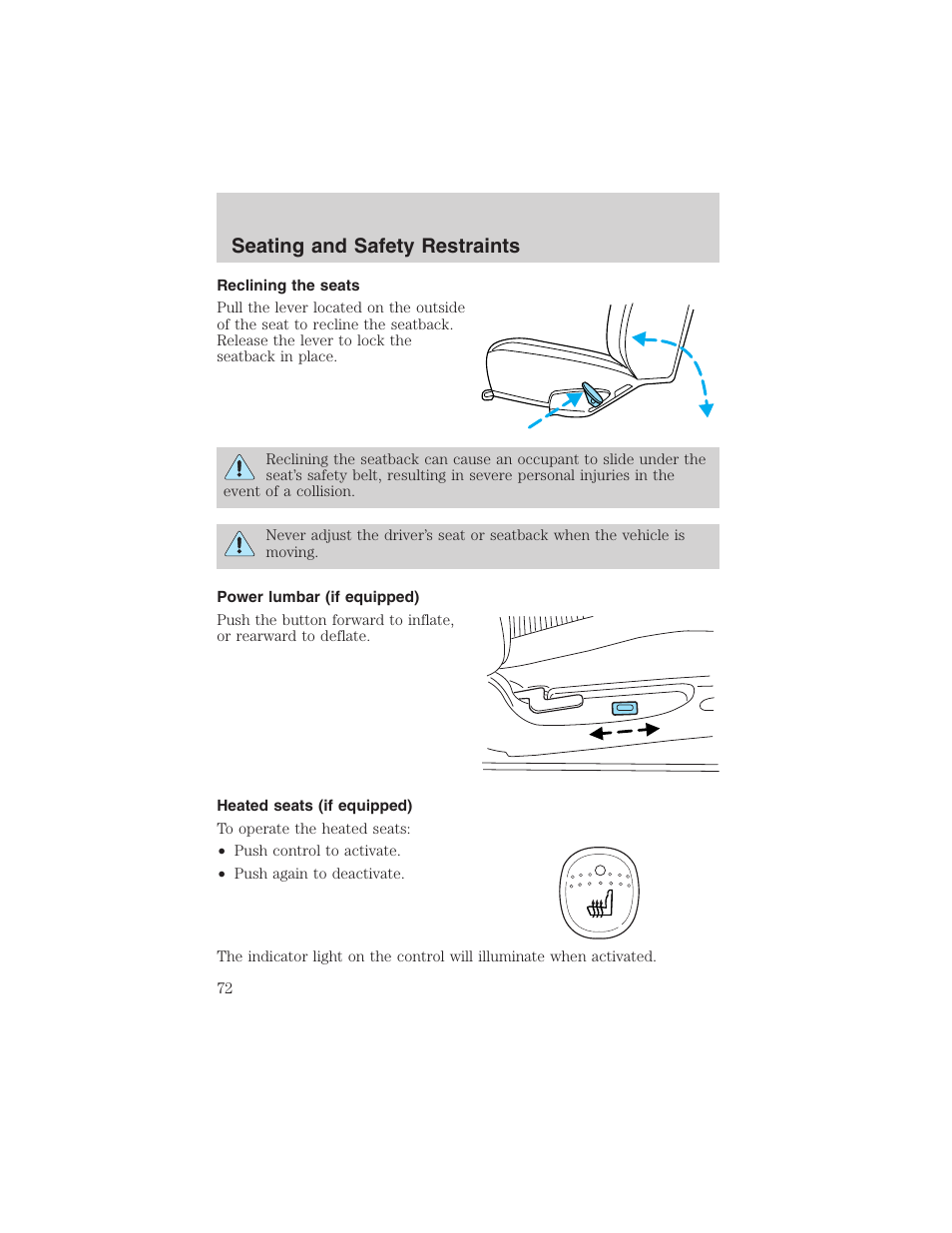 Seating and safety restraints | FORD 2003 Explorer Sport Trac v.1 User Manual | Page 72 / 216