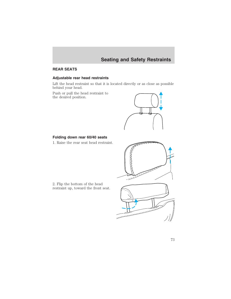 Seating and safety restraints | FORD 2003 Explorer Sport Trac v.1 User Manual | Page 73 / 216