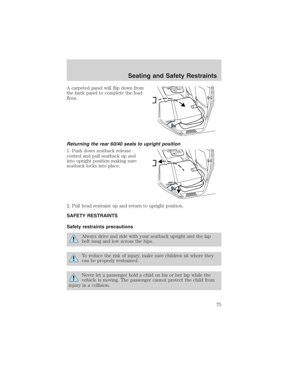 Seating and safety restraints | FORD 2003 Explorer Sport Trac v.1 User Manual | Page 75 / 216