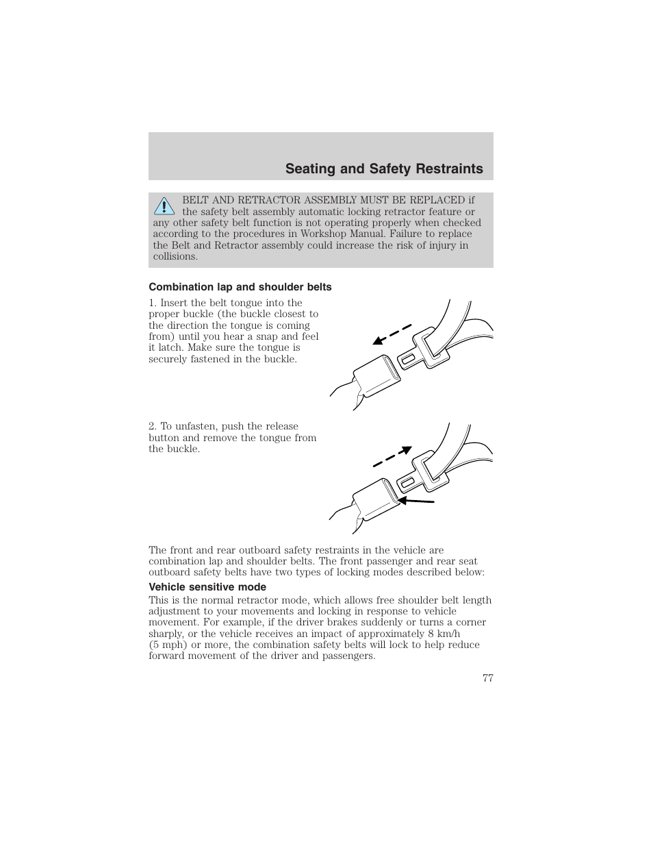 Seating and safety restraints | FORD 2003 Explorer Sport Trac v.1 User Manual | Page 77 / 216
