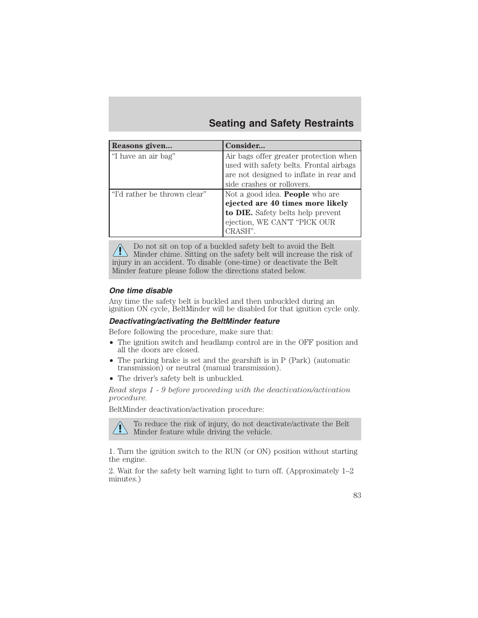 Seating and safety restraints | FORD 2003 Explorer Sport Trac v.1 User Manual | Page 83 / 216