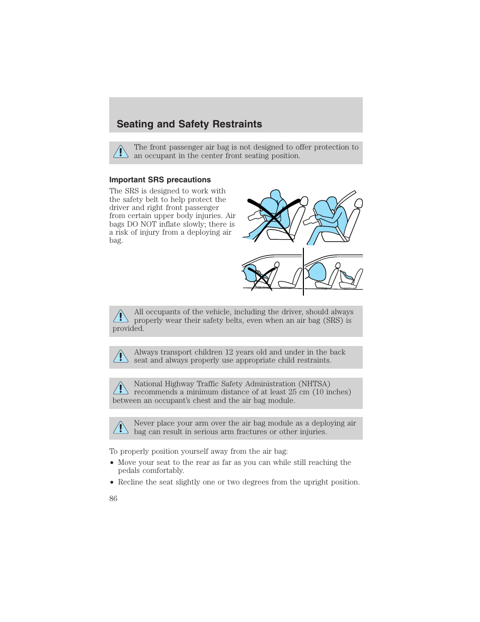 Seating and safety restraints | FORD 2003 Explorer Sport Trac v.1 User Manual | Page 86 / 216
