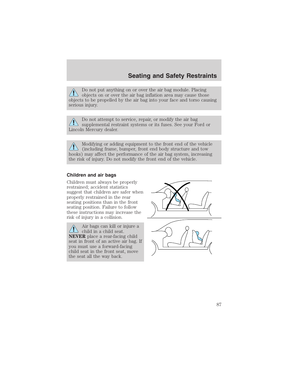 Seating and safety restraints | FORD 2003 Explorer Sport Trac v.1 User Manual | Page 87 / 216