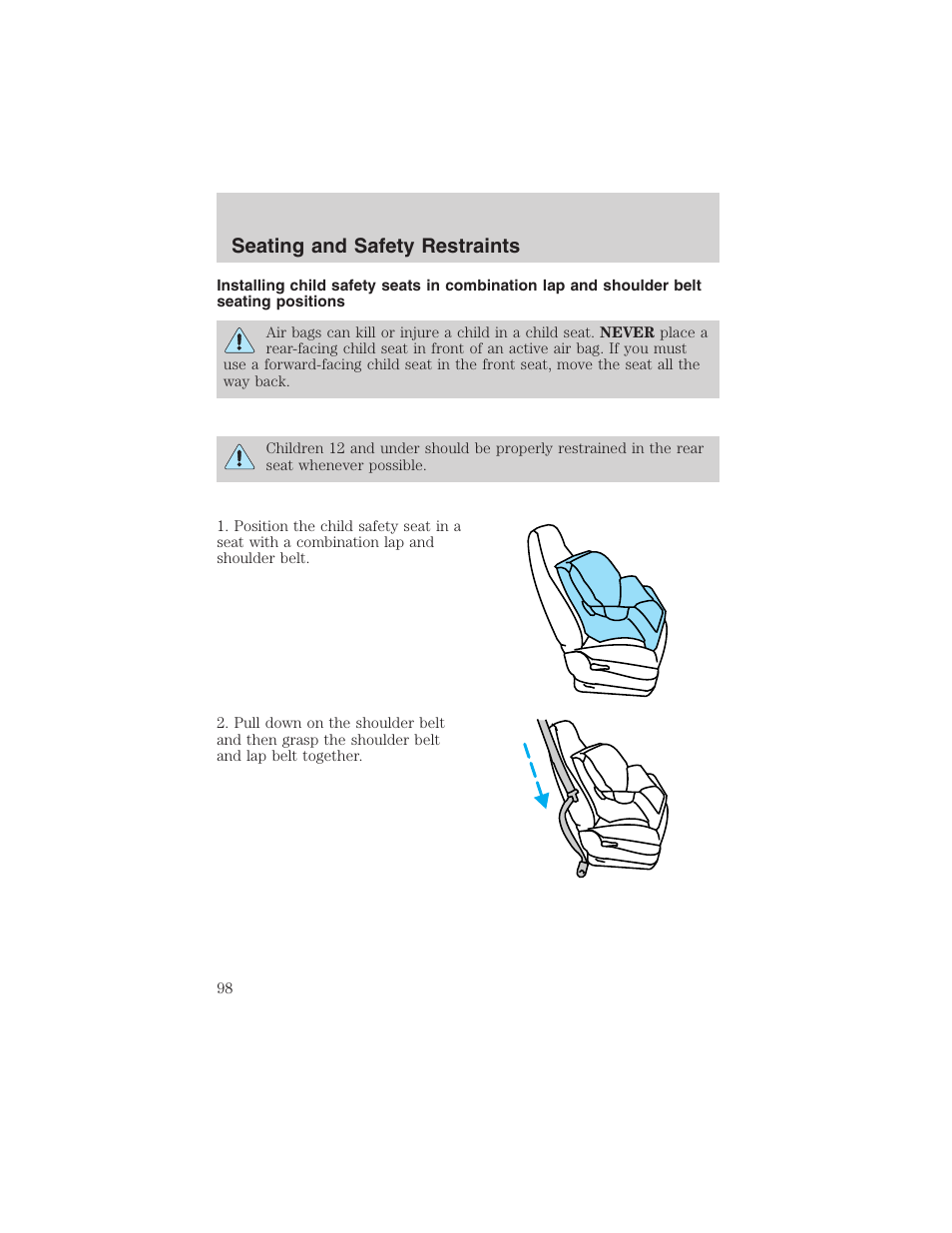 Seating and safety restraints | FORD 2003 Explorer Sport Trac v.1 User Manual | Page 98 / 216