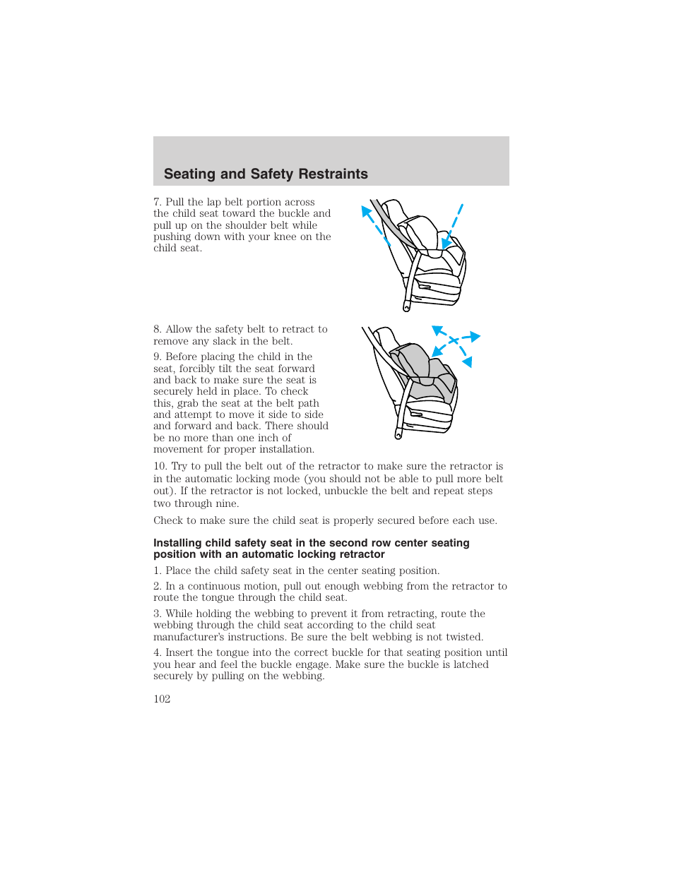 Seating and safety restraints | FORD 2003 Explorer Sport Trac v.2 User Manual | Page 102 / 216