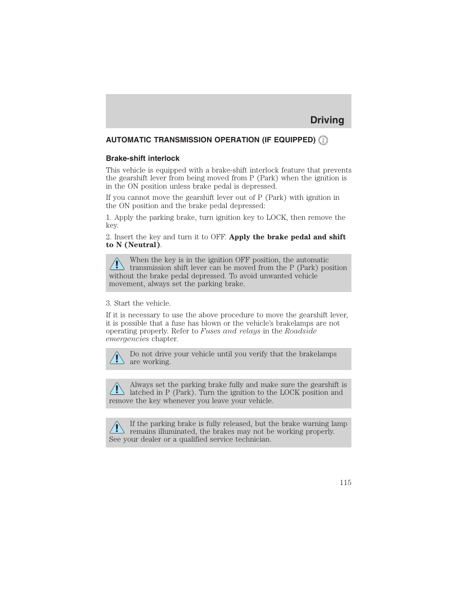 Driving | FORD 2003 Explorer Sport Trac v.2 User Manual | Page 115 / 216