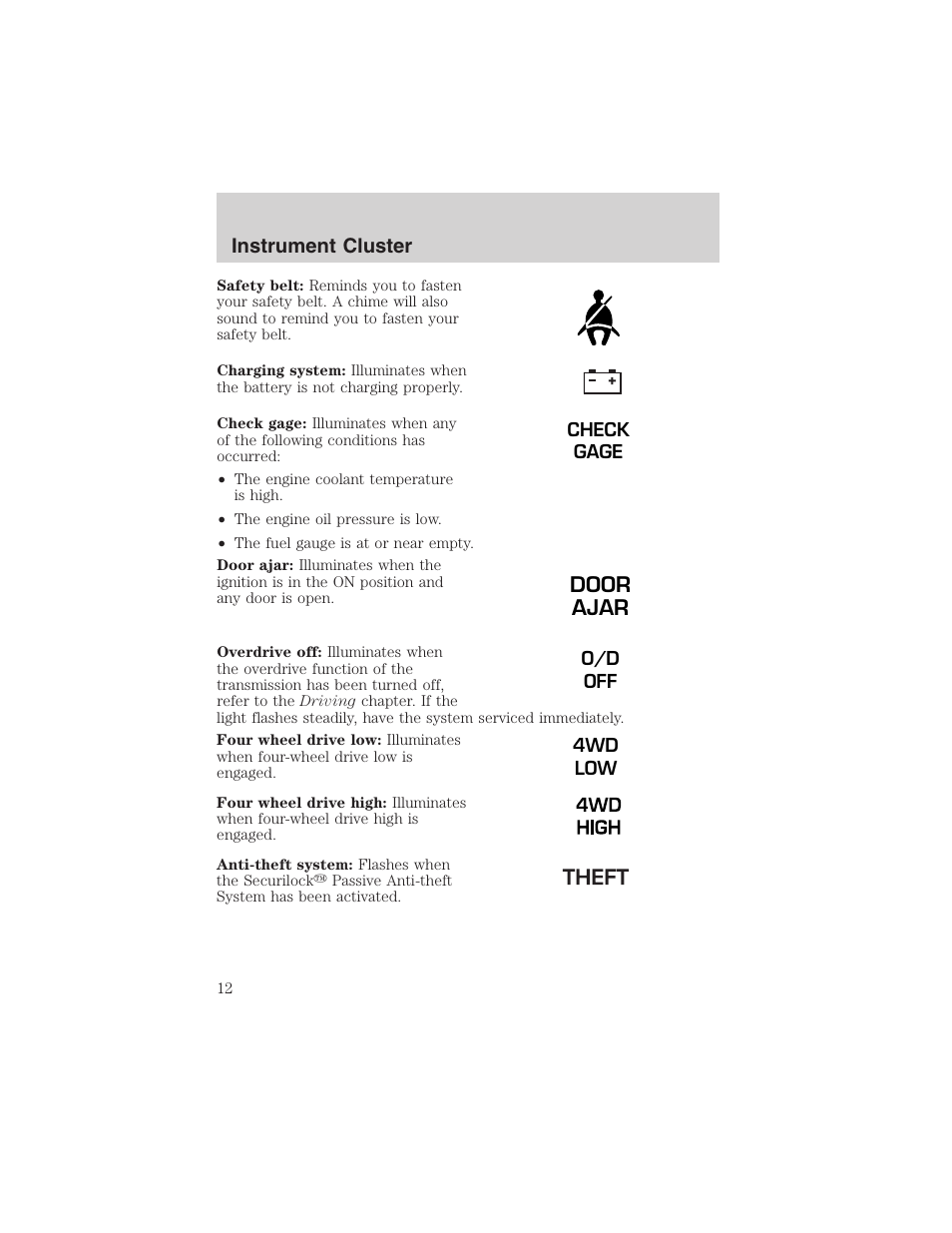Door ajar | FORD 2003 Explorer Sport Trac v.2 User Manual | Page 12 / 216